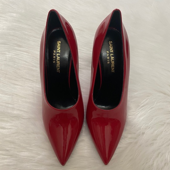 🔥HOST PIC🔥 NEW in Box- SAINT LAURENT Vernice Chiffon Red Heels 36.5 - Picture 3 of 6